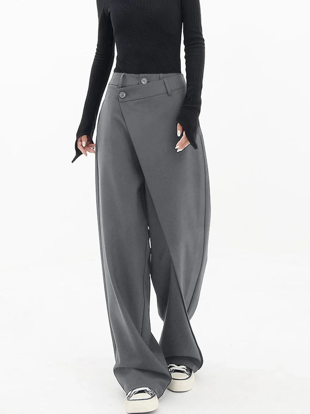 Asymmetric Wrap Wide-Leg Pants – High Waist, Streetwear Style