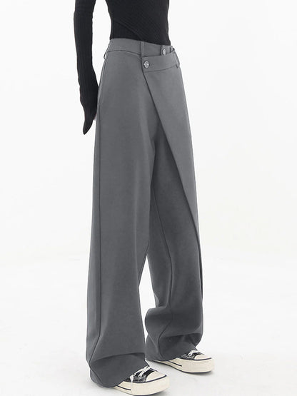 Asymmetric Wrap Wide-Leg Pants – High Waist, Streetwear Style