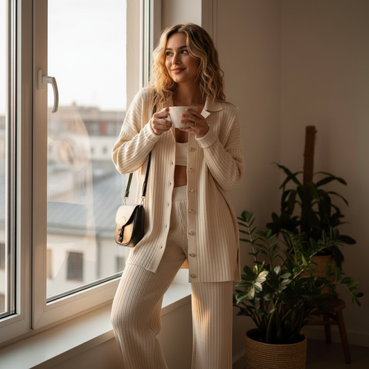 Casual Striped Jacquard Knitted Two-pieces Set